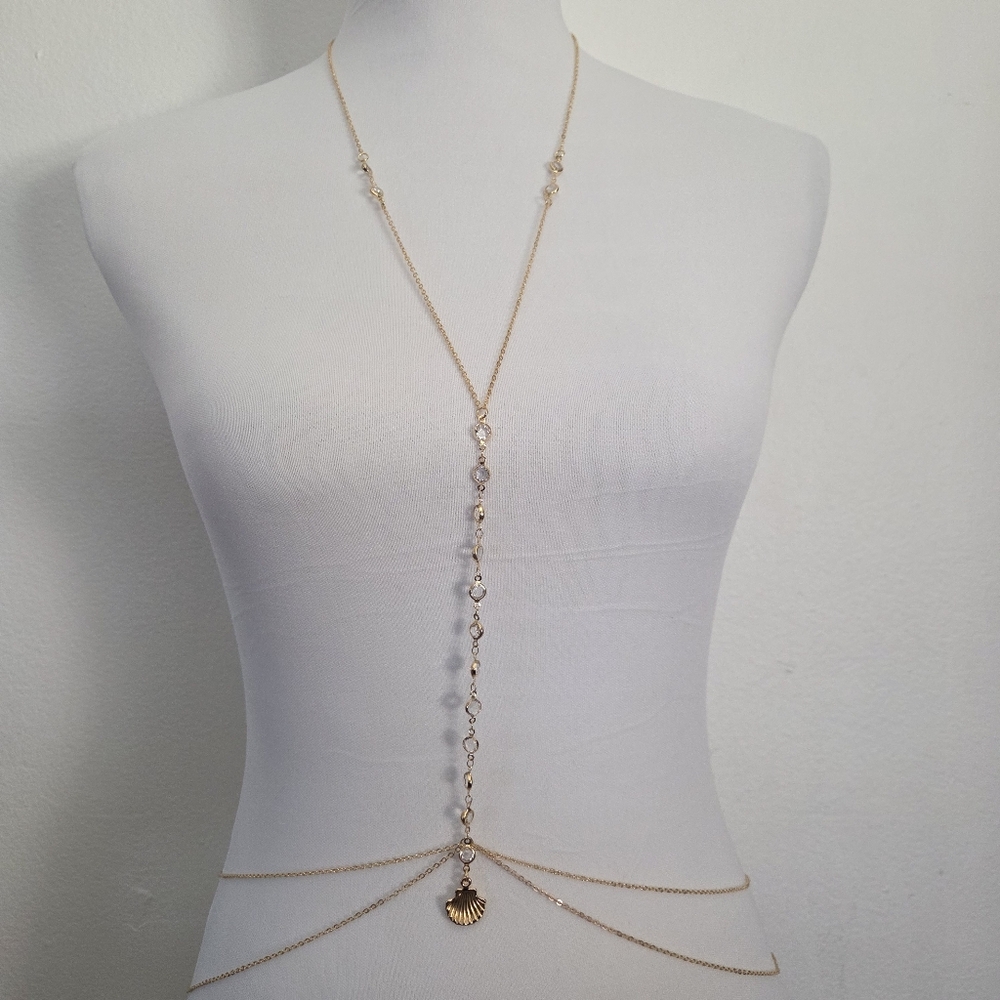 Gold Body Chain With Rhinestone And Shell Decor - Picture 6 of 6